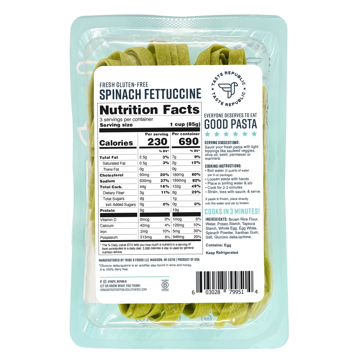 Spinach Fettuccine Fresh Brown Rice Noodles Cook in Just 3 Minutes Pasta