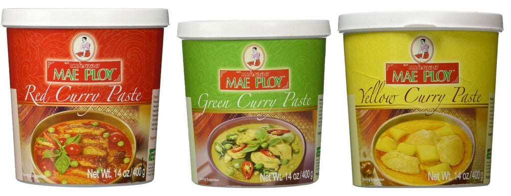 Mae Ploy Red Curry Paste Green and Yellow Set. Great Cooking Gifts