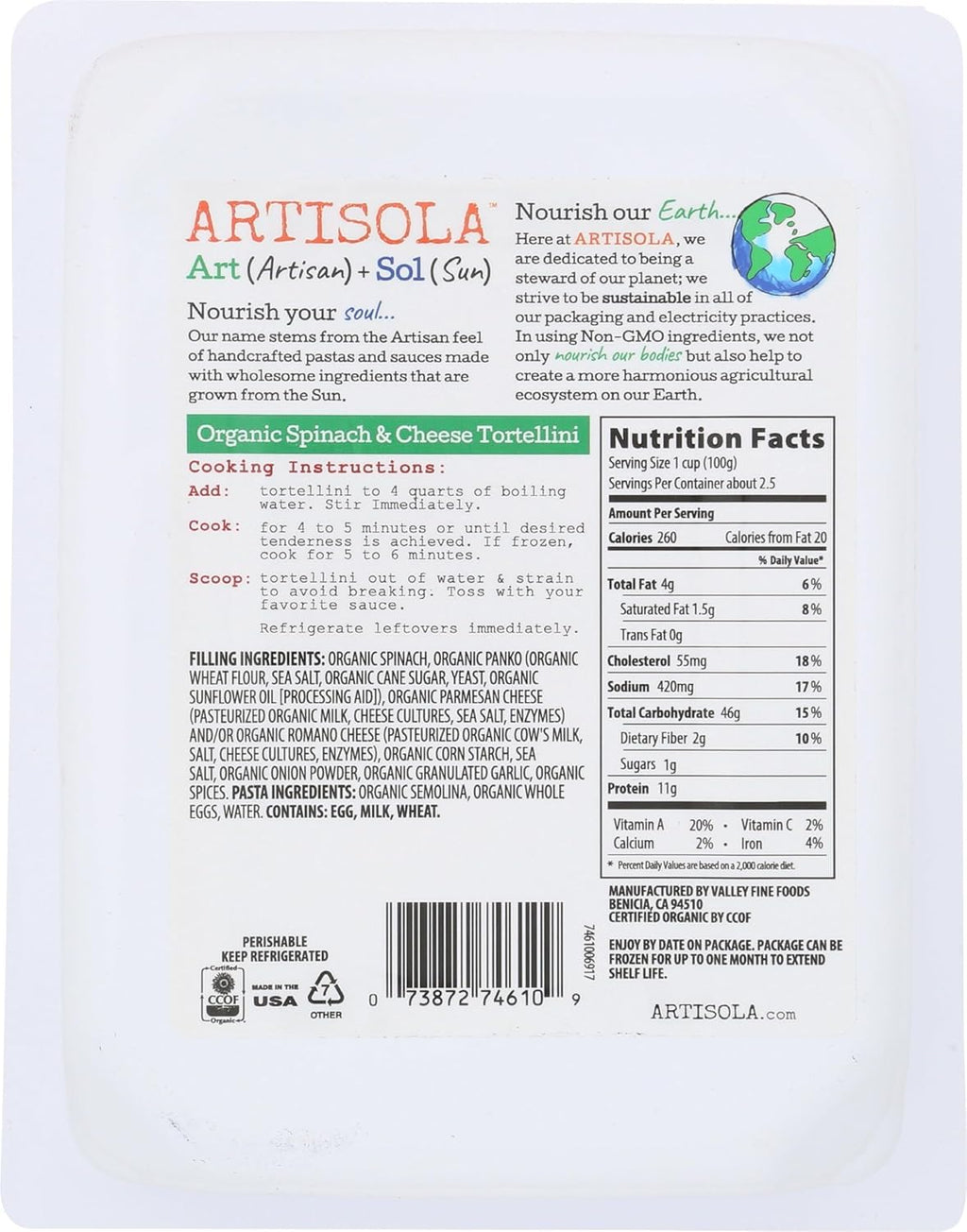 Artisola Spinach and Cheese Tortellini