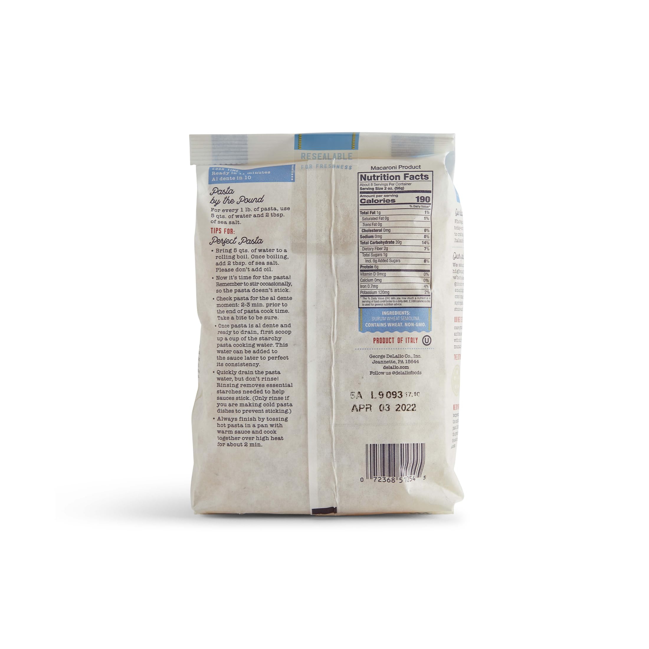 Bronze Cut Made with Only Durum Wheat Semolina Flour Penne Ziti Pasta