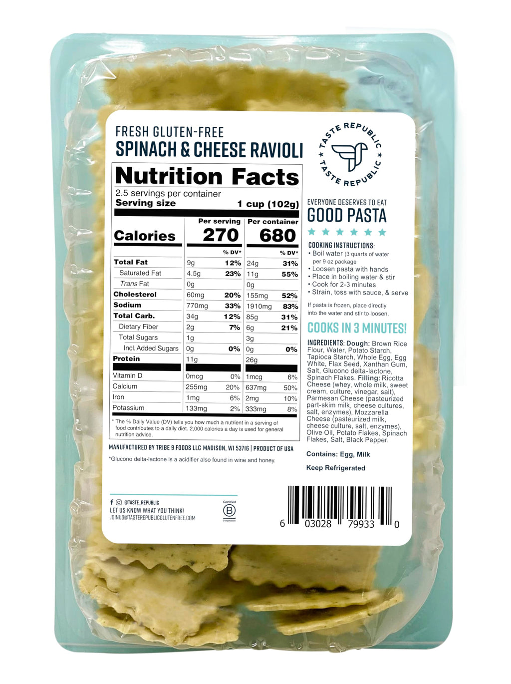 Spinach and Cheese Ravioli Cooks in Just 3 Minutes Fresh Pasta