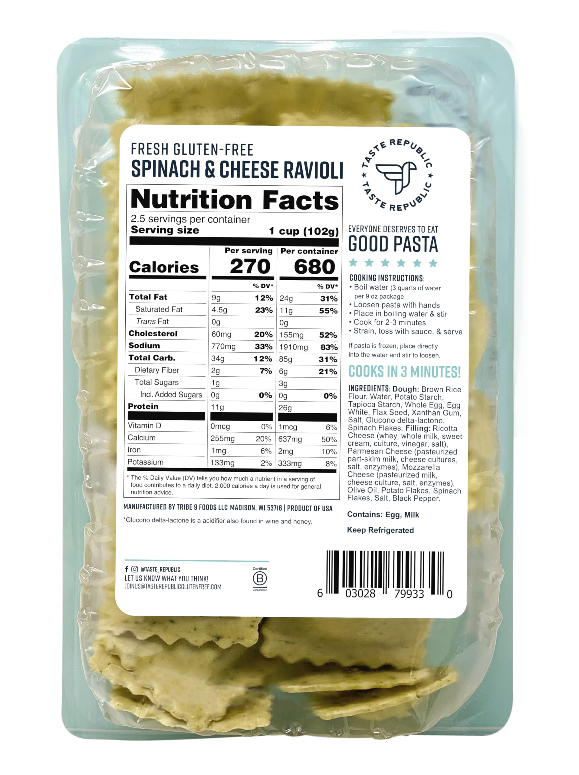 Spinach and Cheese Ravioli Cooks in Just 3 Minutes Fresh Pasta