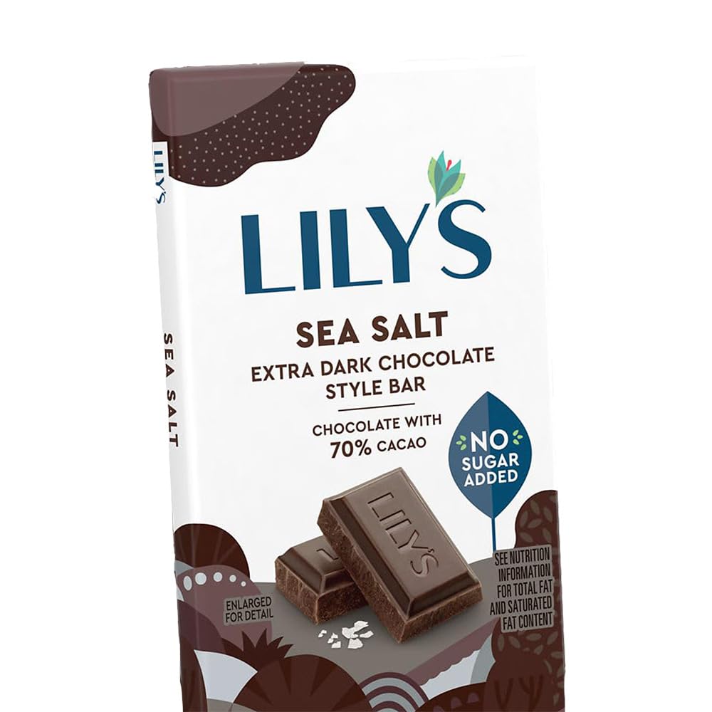 Lily's Sea Salt Extra Dark Chocolate Style No Sugar Added Bars, 2.8 oz (Pack of 12)