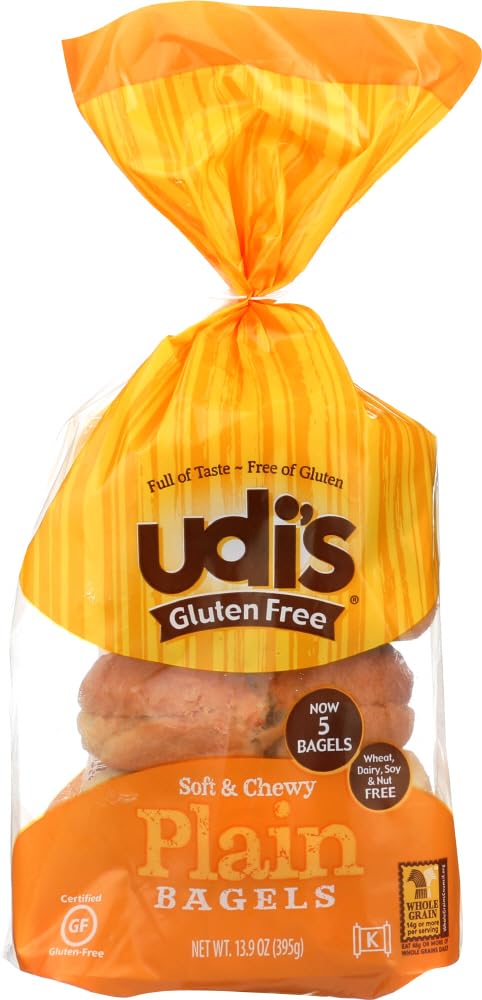 Udi's Gluten-Free Plain Bagels, 14 oz (Pack of 3, 4 Count Each)
