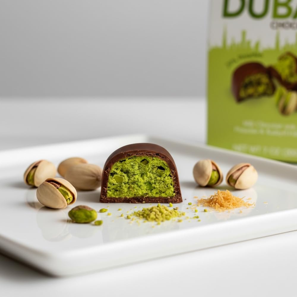 Bind Authentic Dubai Chocolate Bites - Premium Milk Chocolate with 20% Pistachio & Crispy Kadayif Kunafa Filling - Gourmet Middle Eastern Treat, 7 oz (200g)