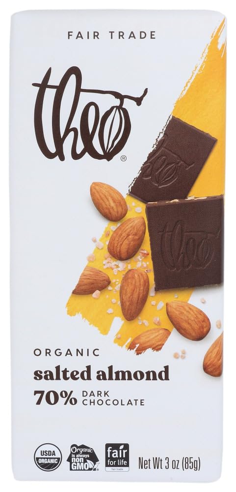 Theo Chocolate Salted Almond Organic Dark Chocolate Bar, 70% Cacao