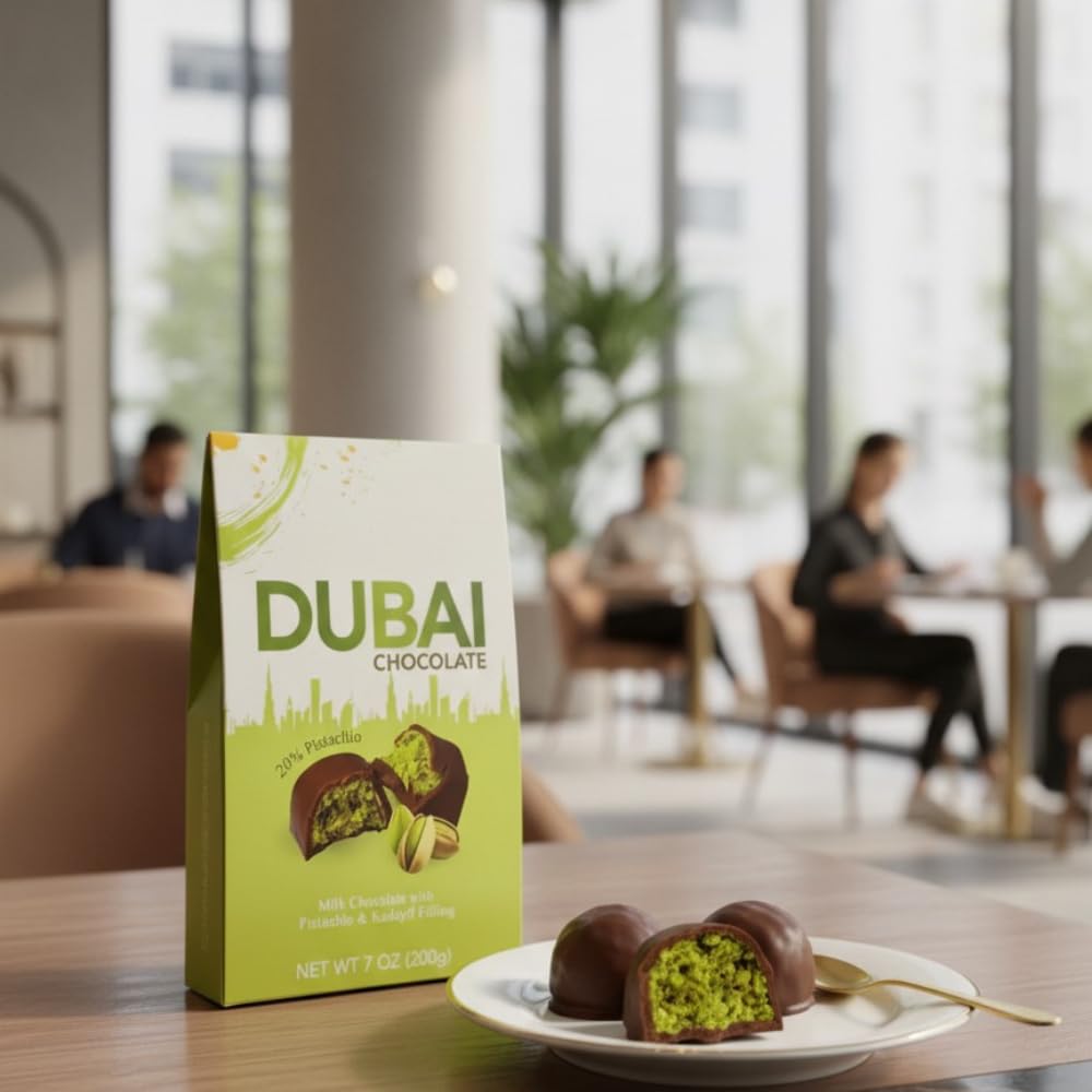 Bind Authentic Dubai Chocolate Bites - Premium Milk Chocolate with 20% Pistachio & Crispy Kadayif Kunafa Filling - Gourmet Middle Eastern Treat, 7 oz (200g)
