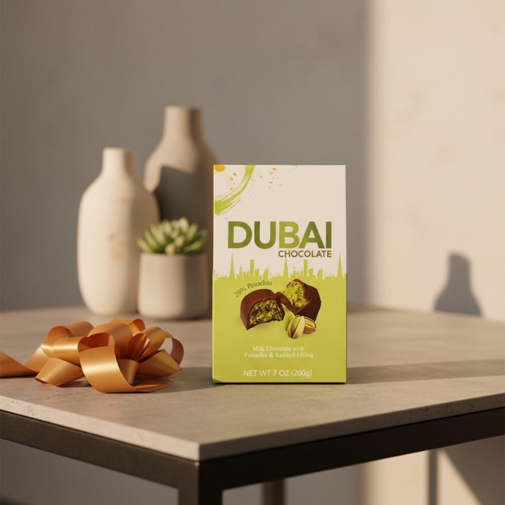 Bind Authentic Dubai Chocolate Bites - Premium Milk Chocolate with 20% Pistachio & Crispy Kadayif Kunafa Filling - Gourmet Middle Eastern Treat, 7 oz (200g)