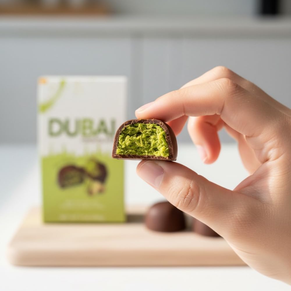 Bind Authentic Dubai Chocolate Bites - Premium Milk Chocolate with 20% Pistachio & Crispy Kadayif Kunafa Filling - Gourmet Middle Eastern Treat, 7 oz (200g)