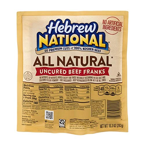 Hebrew National All Natural Uncured Beef Franks, 10.3 oz (Pack of 4)