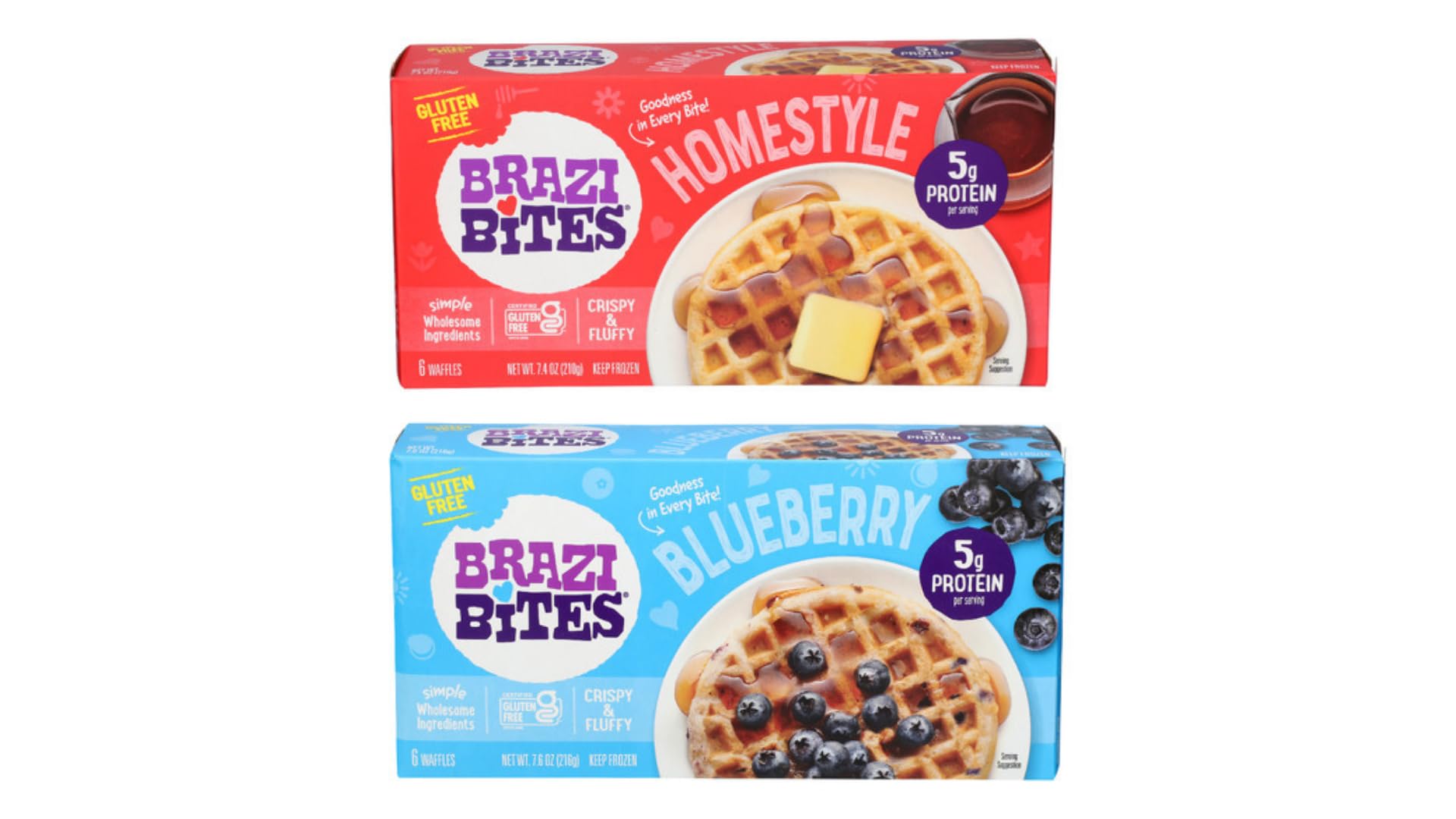 Brazi Bites Homestyle & Blueberry Waffles Bundle, 7.4 oz & 7.6 oz (1 Pack Each)