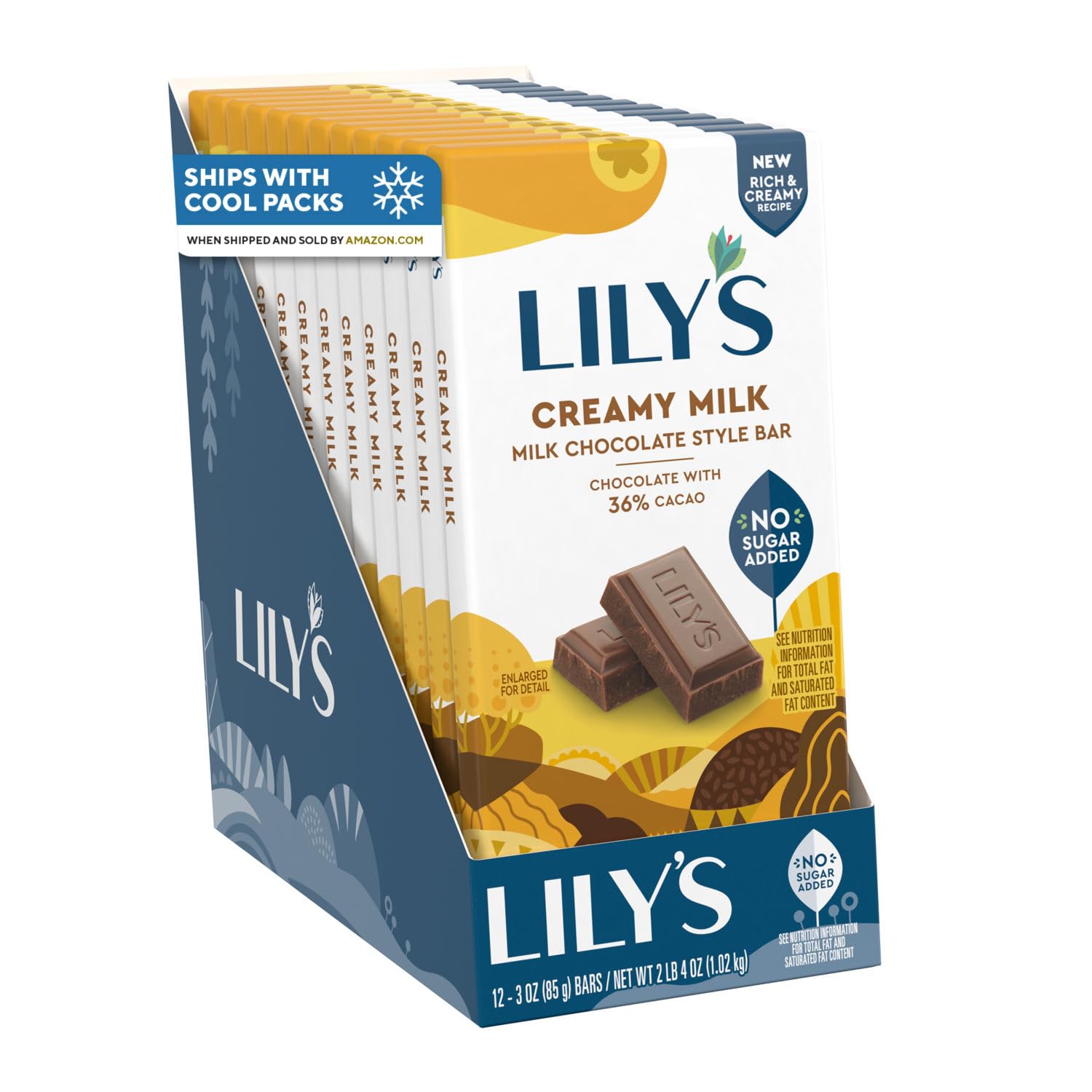Lily's Milk Chocolate Style No Sugar Added Bars, 3 oz (Pack of 12)
