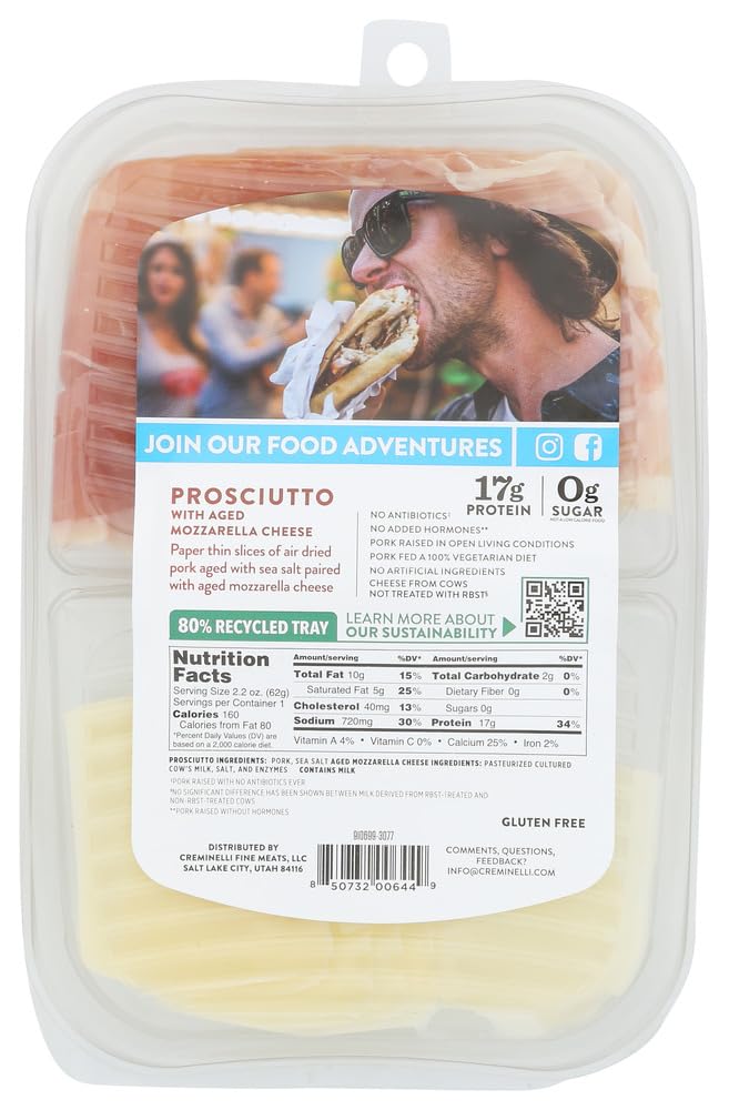 Creminelli Fine Meats Sliced Prosciutto and Mozzarella, 2.2 Ounce -- 12 per case.