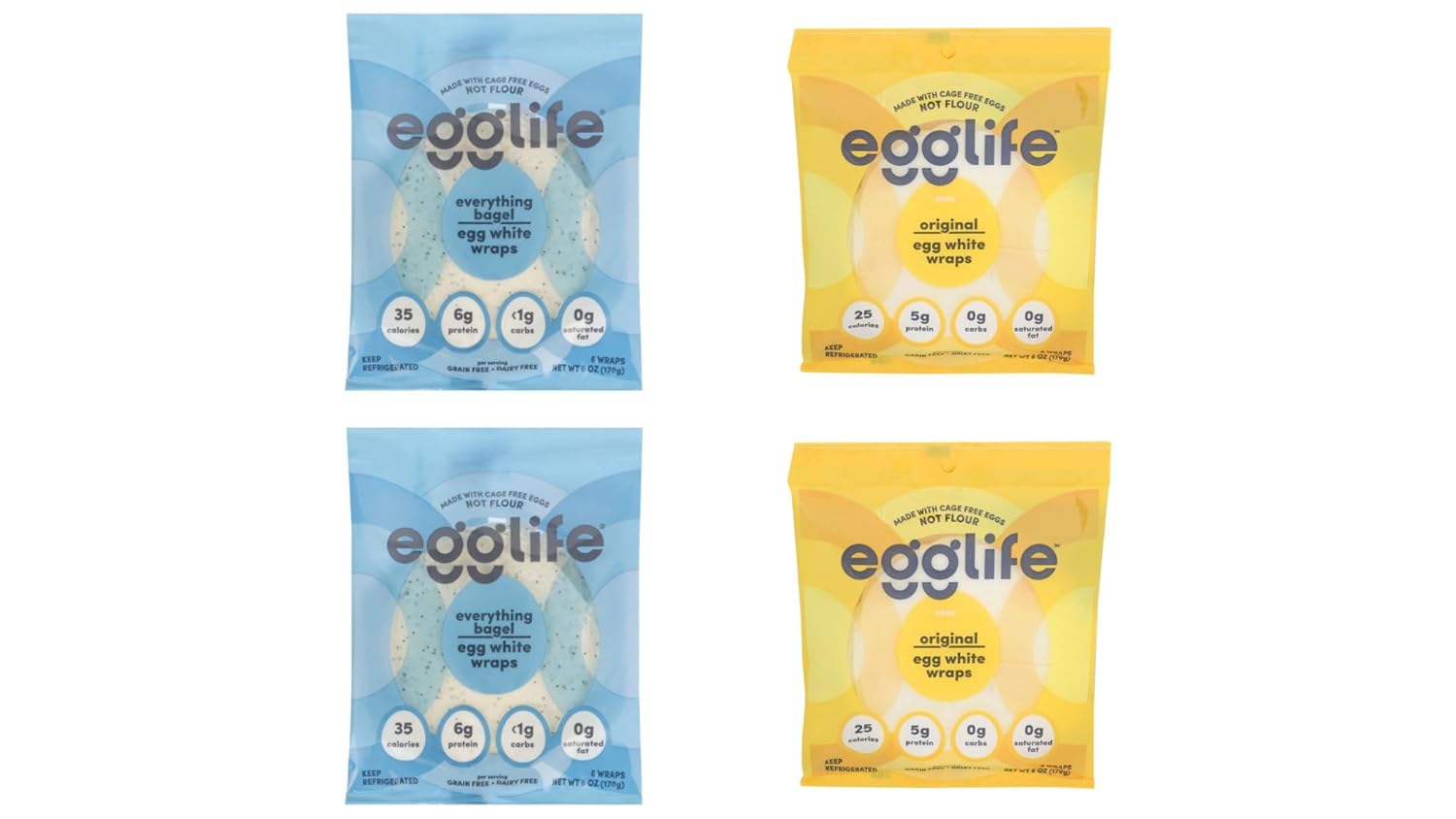 Egg White Wrap Original, 6 OZ (2 Pack) and Wrap Egg White Evry Bage, 6 OZ (2 Pack) Bundle - 4 PACK
