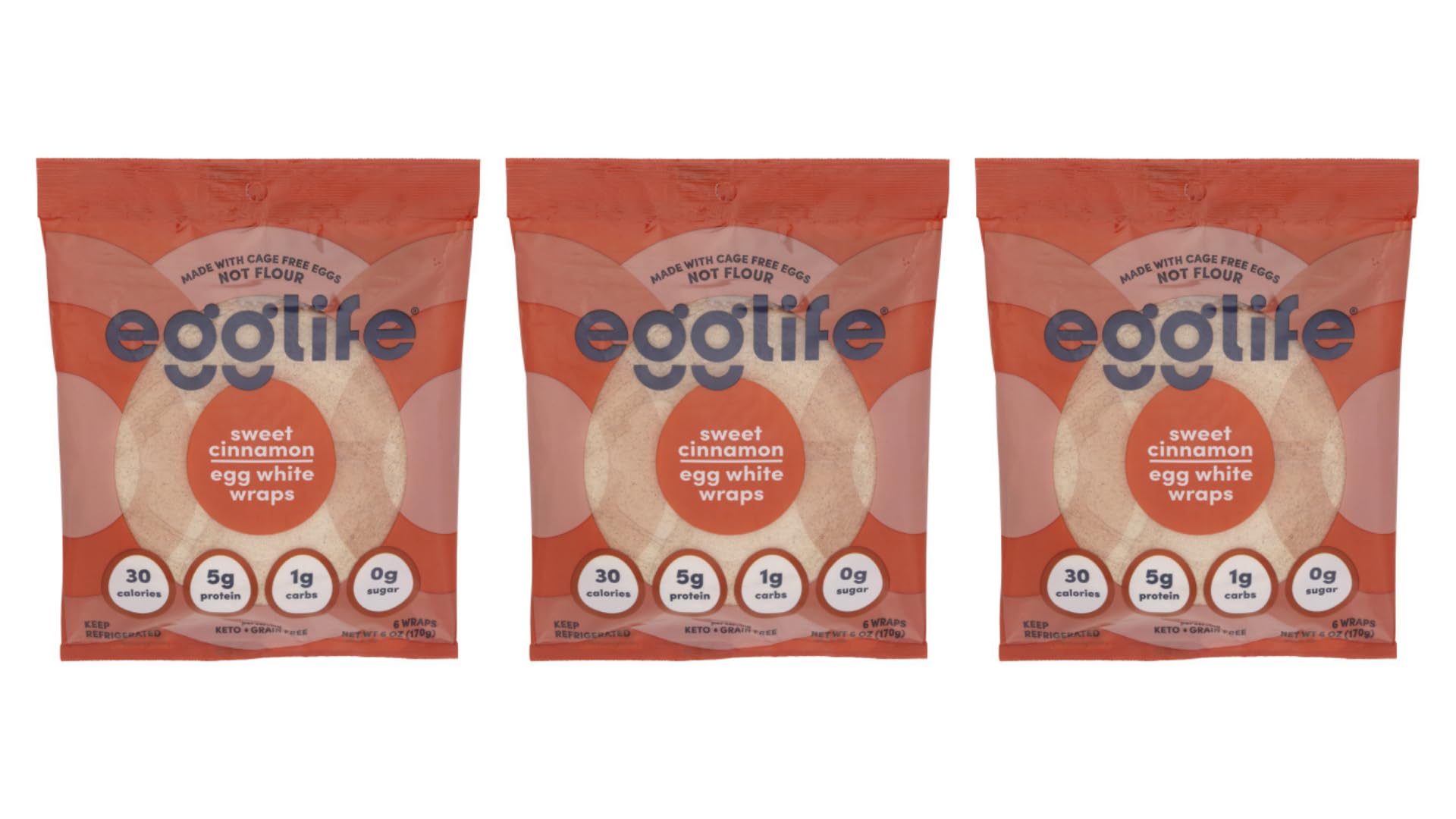 Egglife Sweet Cinnamon Egg White Wraps, 18 Count (Pack of 3)