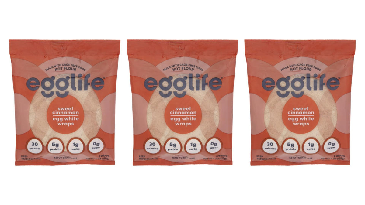 Egglife Sweet Cinnamon Egg White Wraps, 18 Count (Pack of 3)