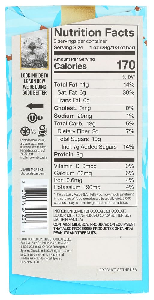 Endangered Species Smooth Milk Chocolate Bar Otter ( 12X )