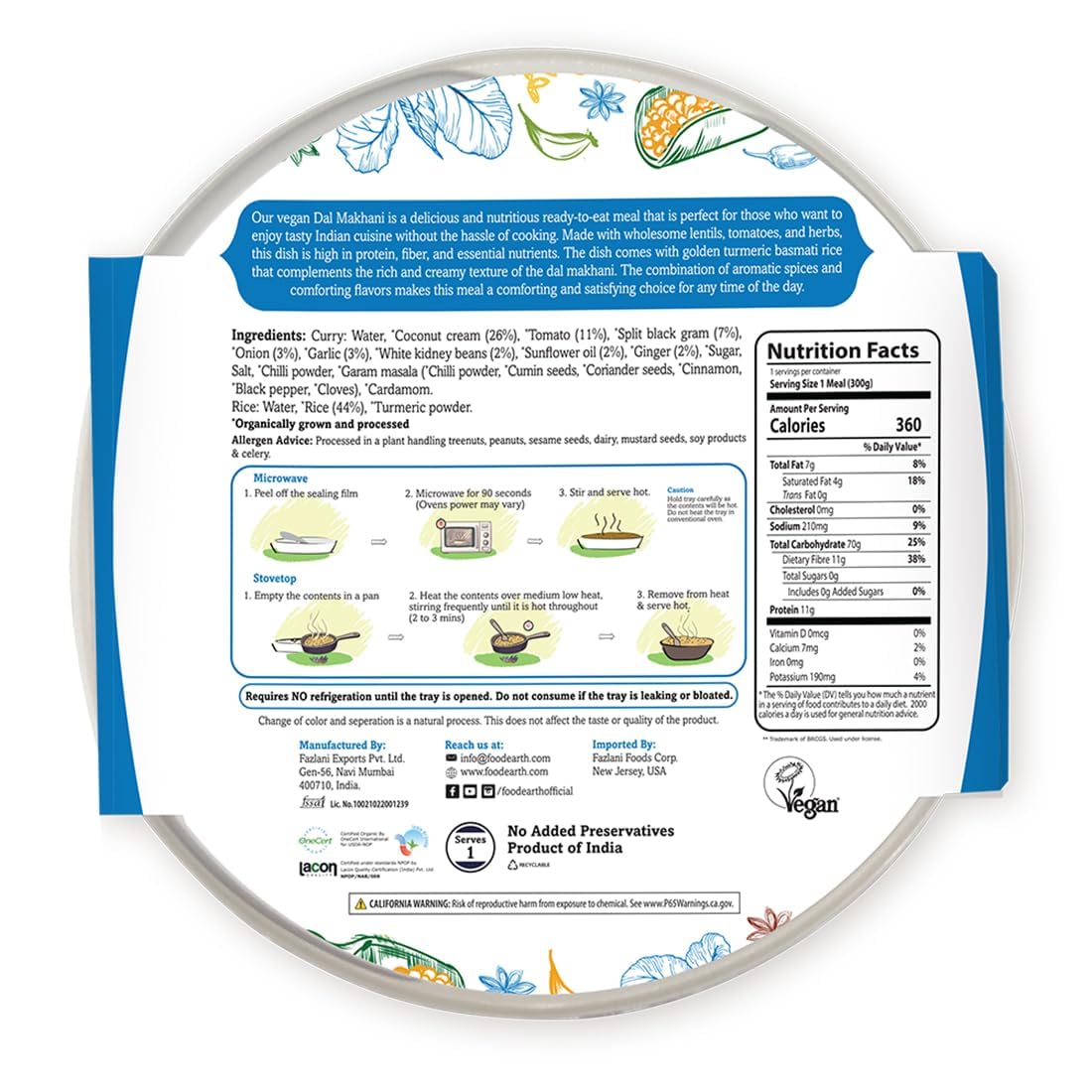 Microwavable Ready-to-Eat Indian Chickpeas Curry
