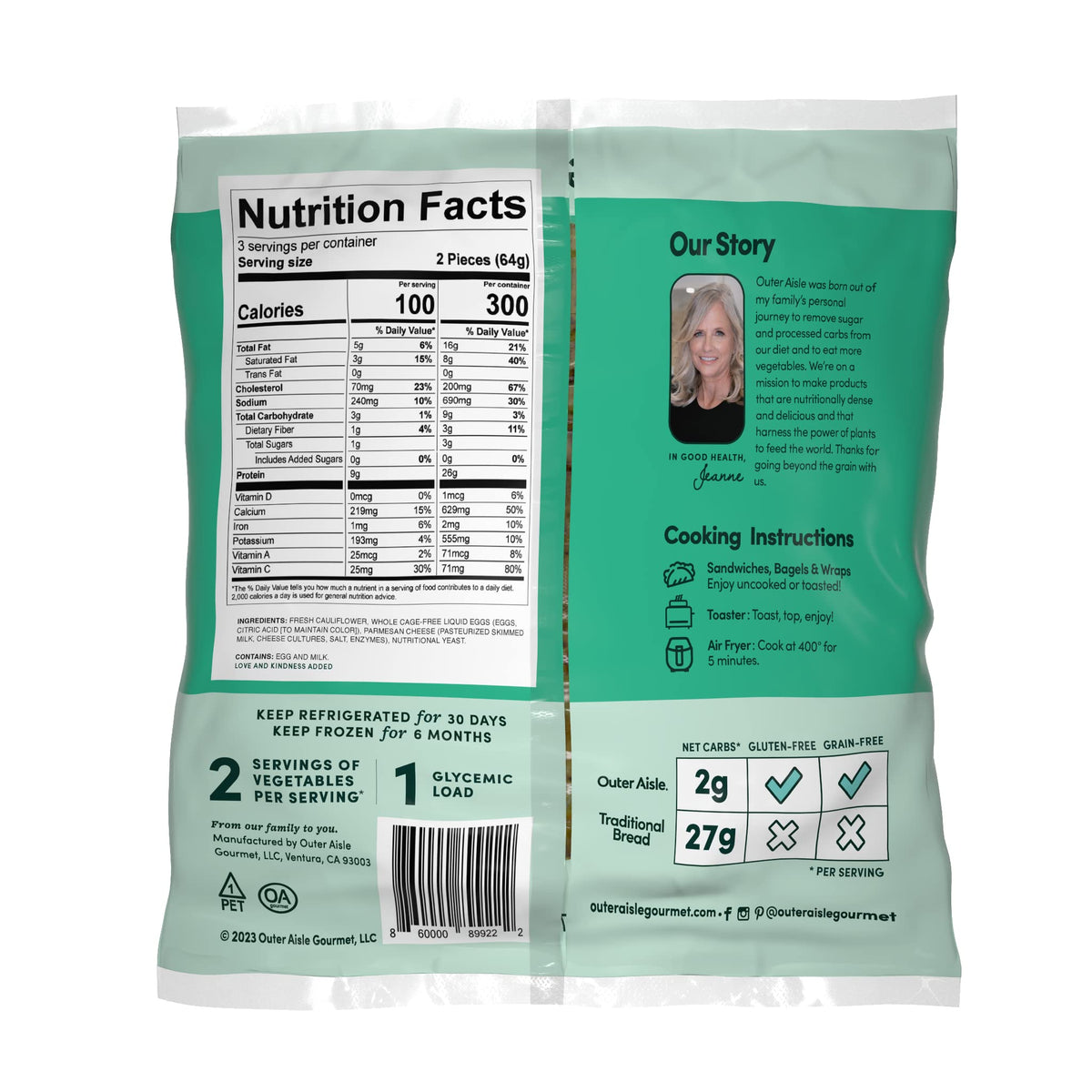 Outer Aisle Gourmet Cauliflower Sandwich Rounds, Keto, Gluten-Free, Low-Carb (Pack of 5, 30 Pieces)