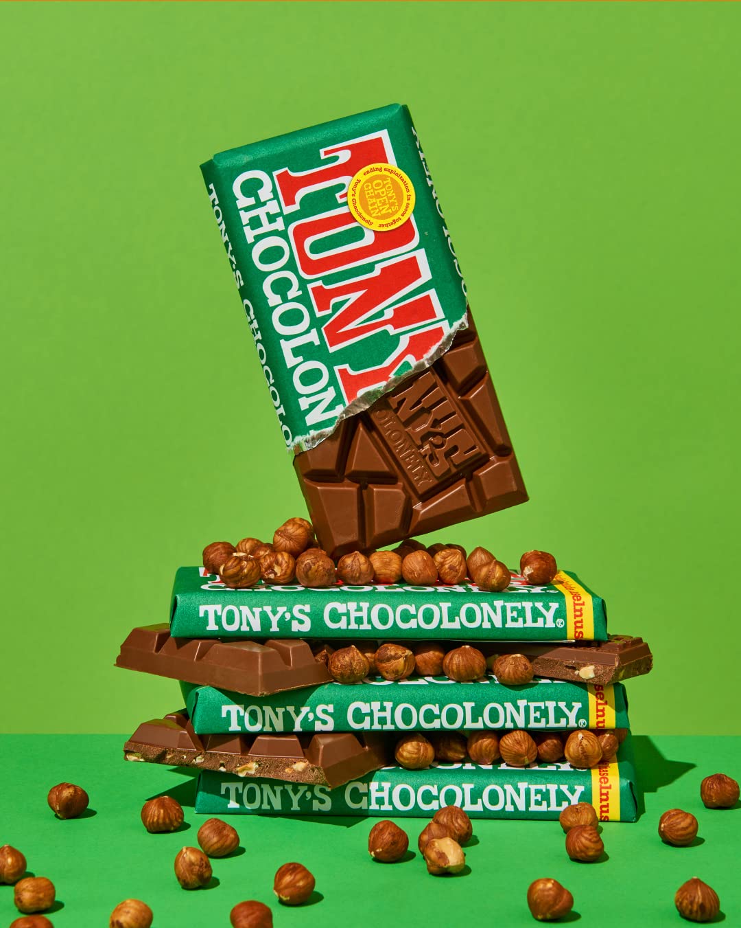 Tony's Chocolonely Milk Chocolate Hazelnut Bar, 6.35 oz (Pack of 15)