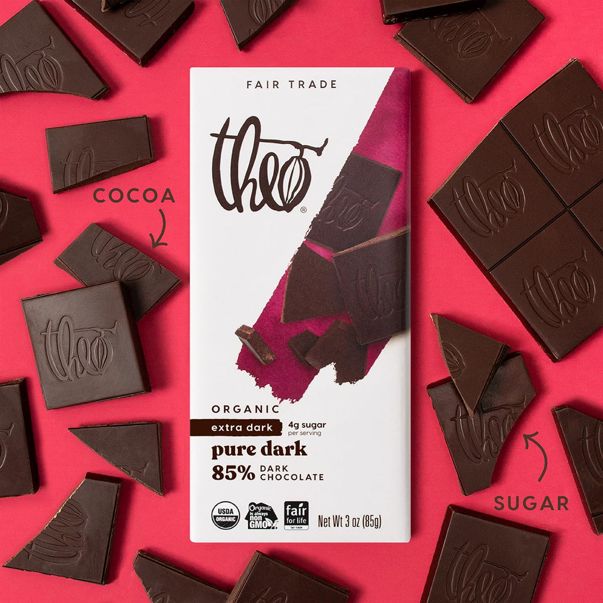 Theo Chocolate Organic Dark Chocolate Bar, 85% Cacao