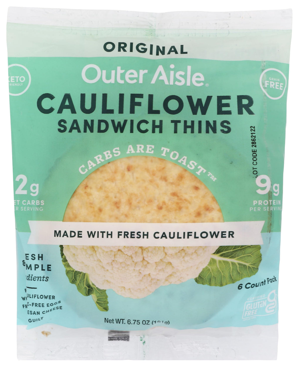 Outer Aisle Original Cauliflower Sandwich Rounds, 6.75 oz (Pack of 12)