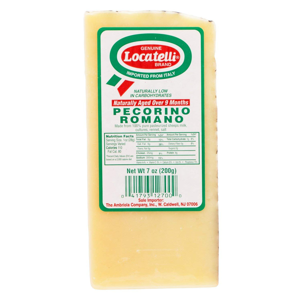 Locatelli Pecorino Romano Cheese Wedge, 7 oz (Pack of 3)