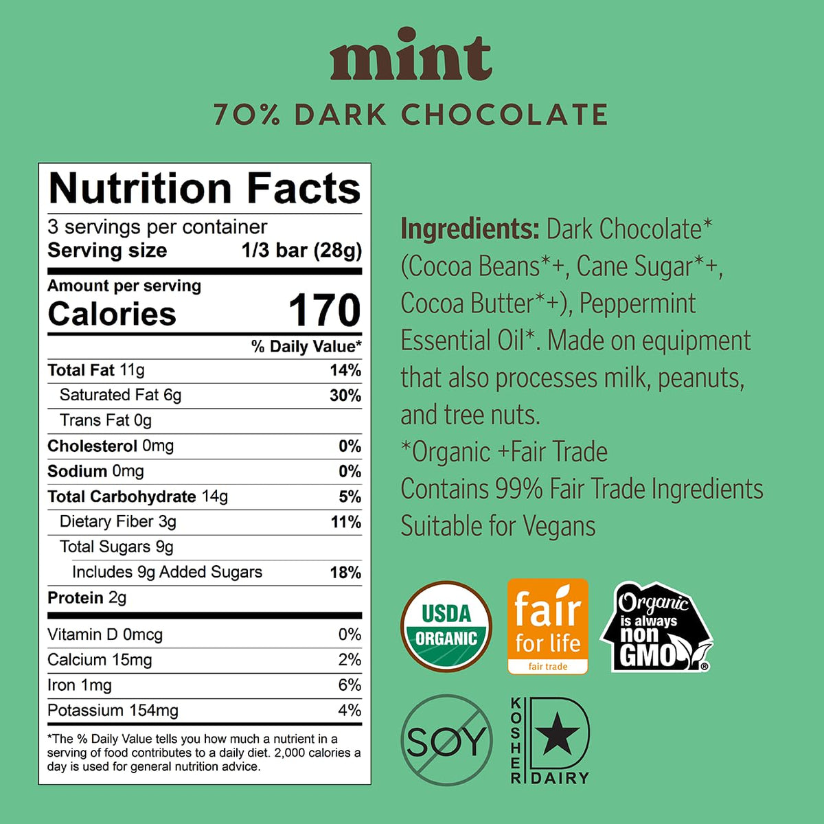Theo Chocolate Sea Salt Organic Dark Chocolate Bar, 70% Cacao