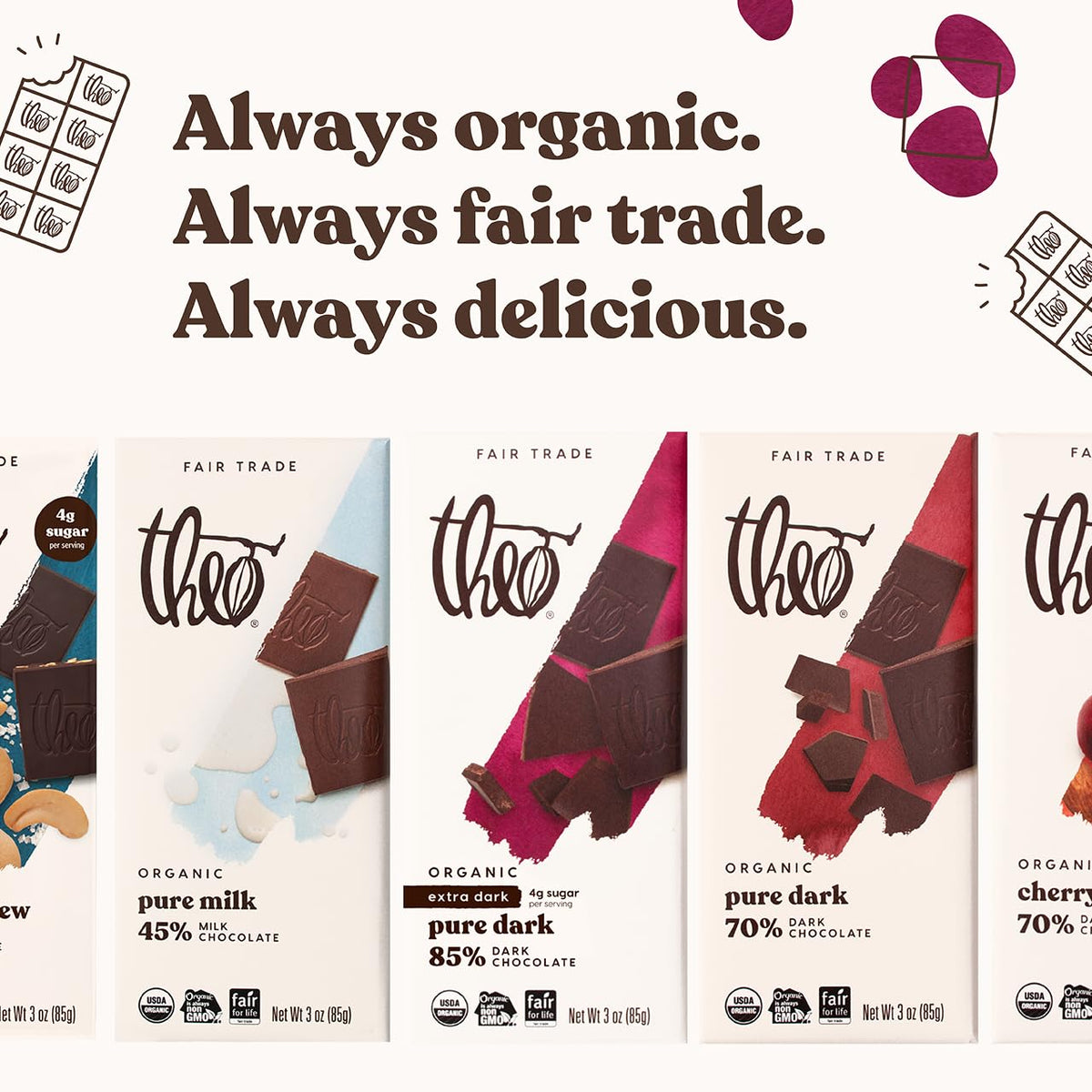 Theo Chocolate Organic Dark Chocolate Bar, 85% Cacao