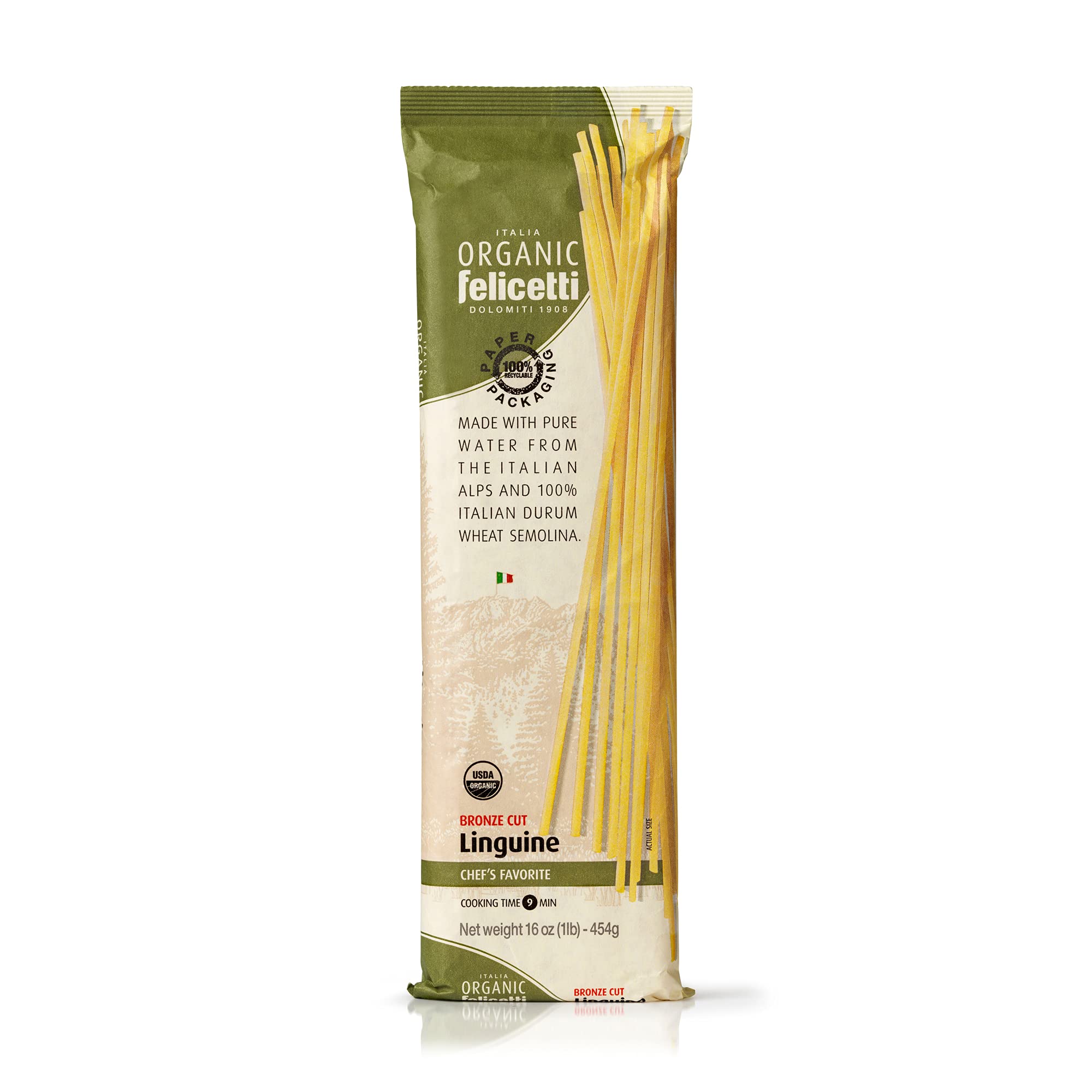 Felicetti Organic Linguine Pasta, Italian, Non-GMO, 16 oz / 454 g (Pack of 4)