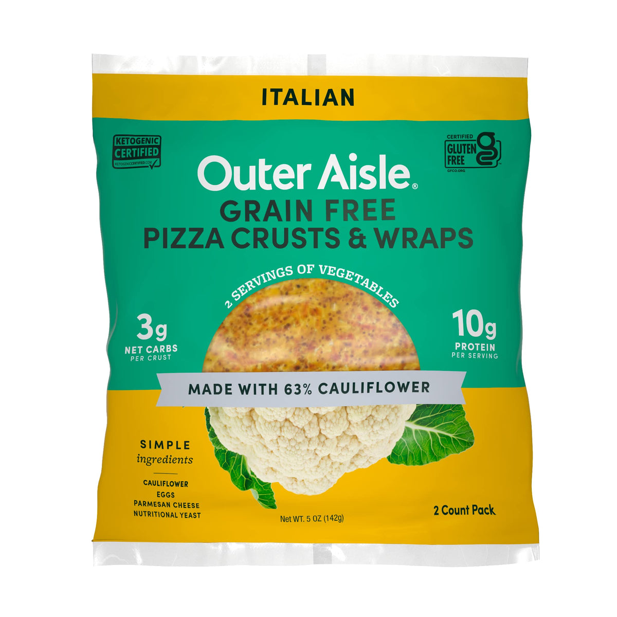 Outer Aisle Cauliflower Pizza Crusts (Pack of 5, 10 Crusts)