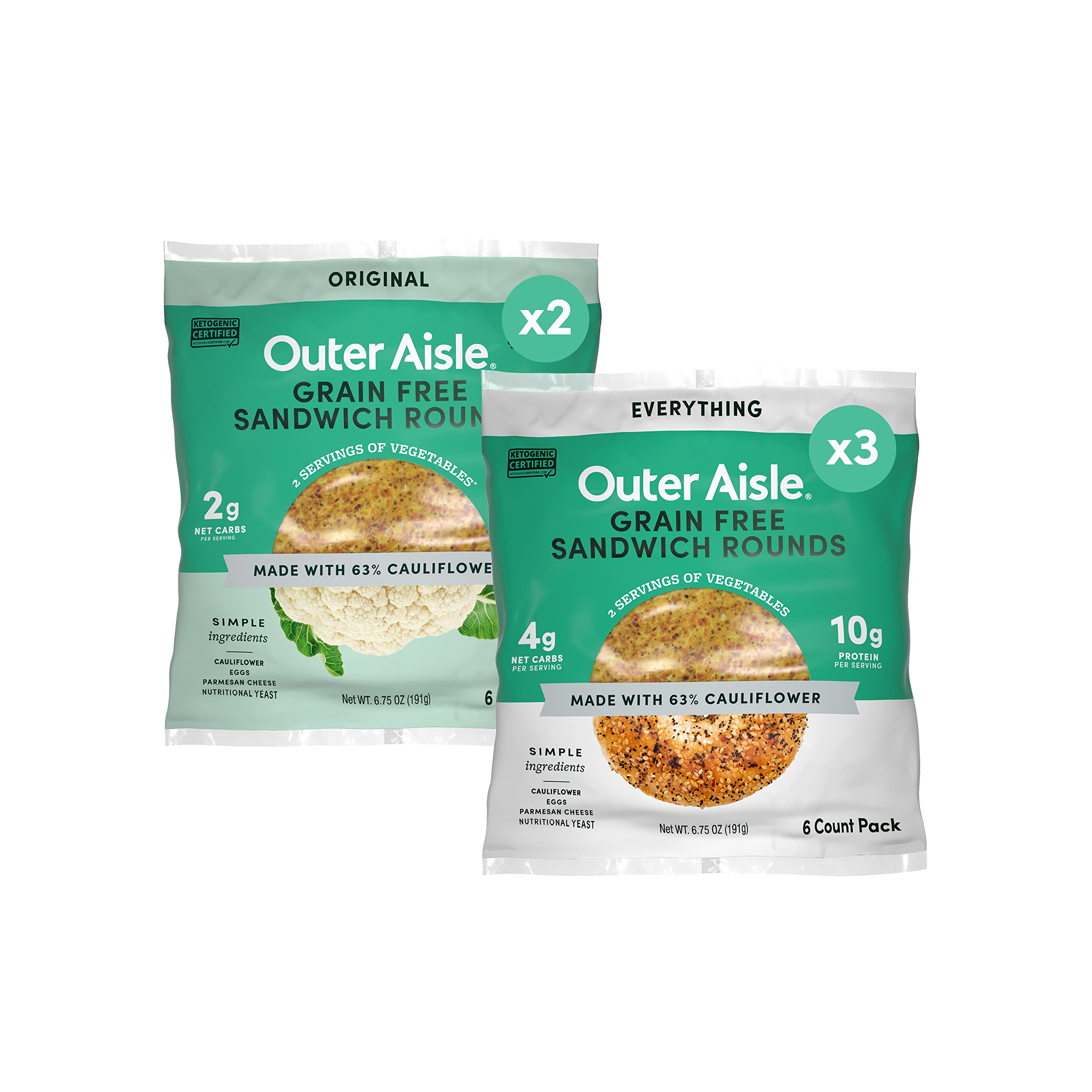 Outer Aisle Gourmet Cauliflower Sampler Pack (Keto, Low-Carb, Grain-Free, Gluten-Free)