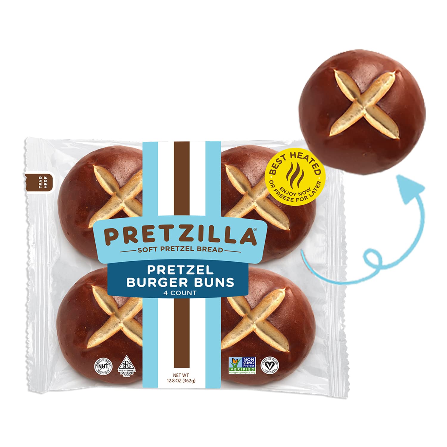 Pretzilla Soft Pretzel Burger Buns, 12.8 oz (Pack of 2)