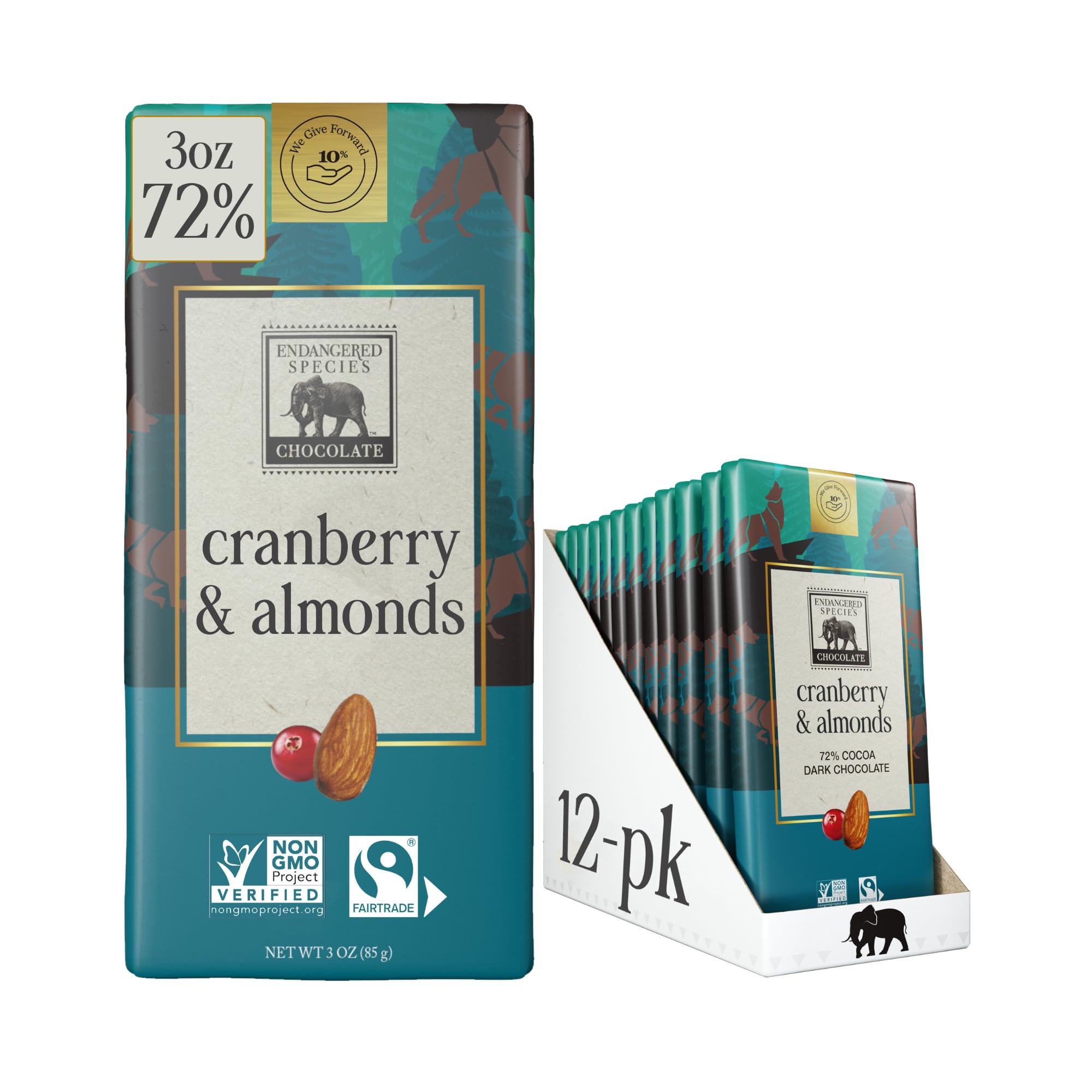 Endangered Species Dark Chocolate Bar with Sea Salt & Almonds, 72% Cocoa