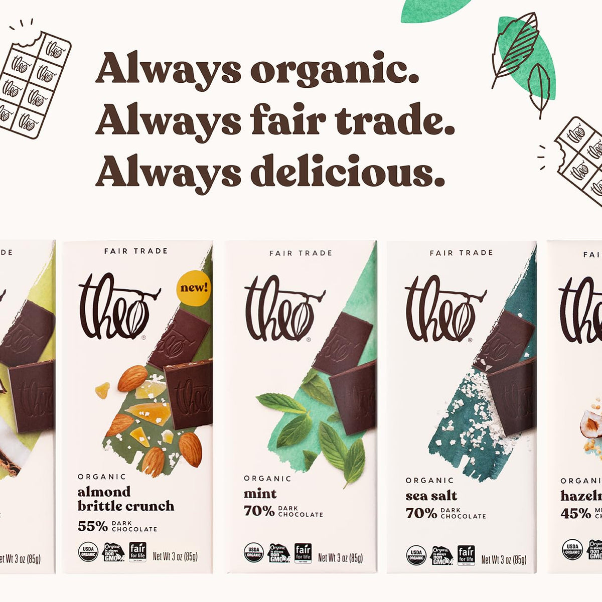 Theo Chocolate Sea Salt Organic Dark Chocolate Bar, 70% Cacao
