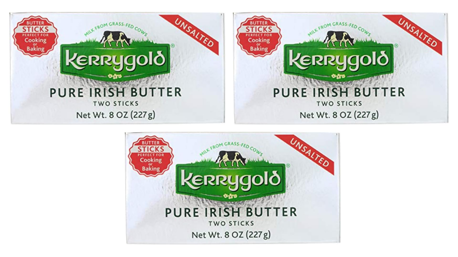 Kerrygold Pure Irish Unsalted Butter Sticks (Pack of 3)