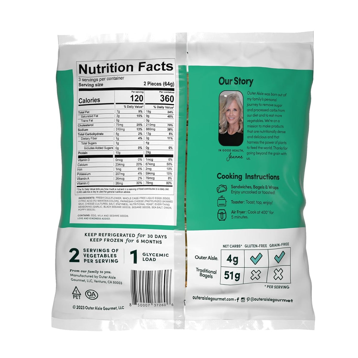 Outer Aisle Everything Cauliflower Sandwich Bread, Keto, Gluten-Free, Low-Carb (Pack of 12)