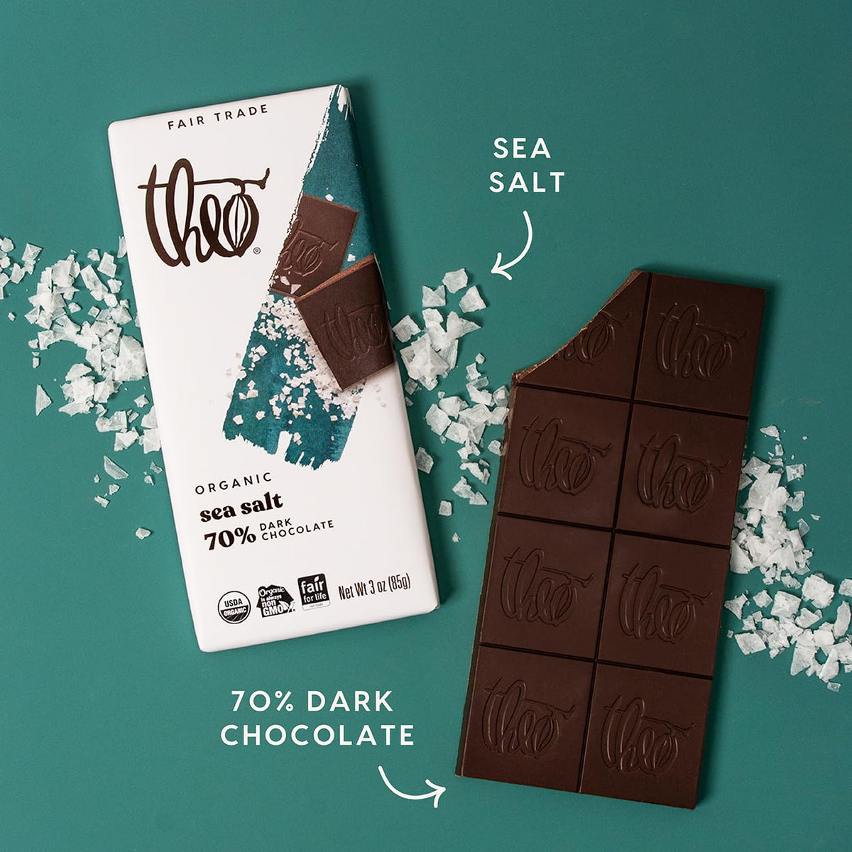 Theo Chocolate Sea Salt Organic Dark Chocolate Bar, 70% Cacao