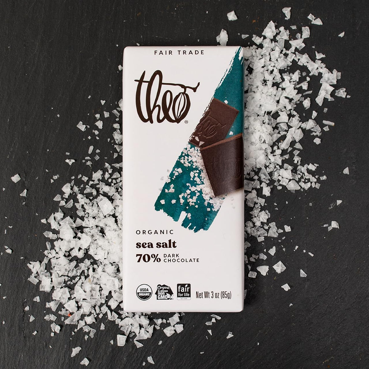 Theo Chocolate Sea Salt Organic Dark Chocolate Bar, 70% Cacao