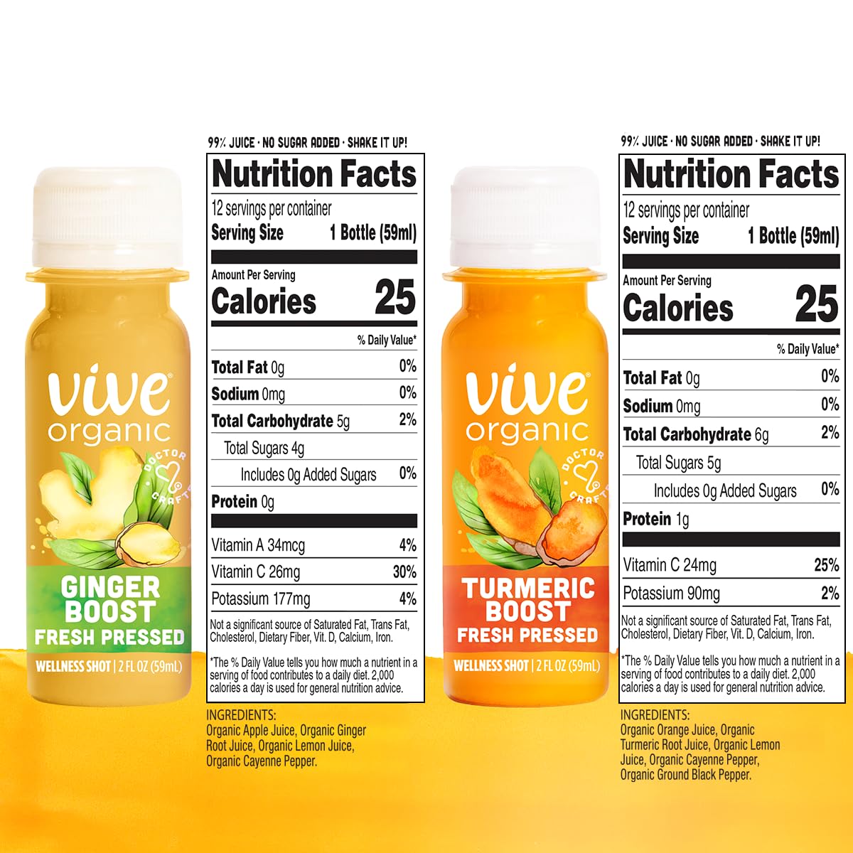 Vive Organic Immune Support Ginger & Turmeric Shot Variety Pack, 2 fl oz