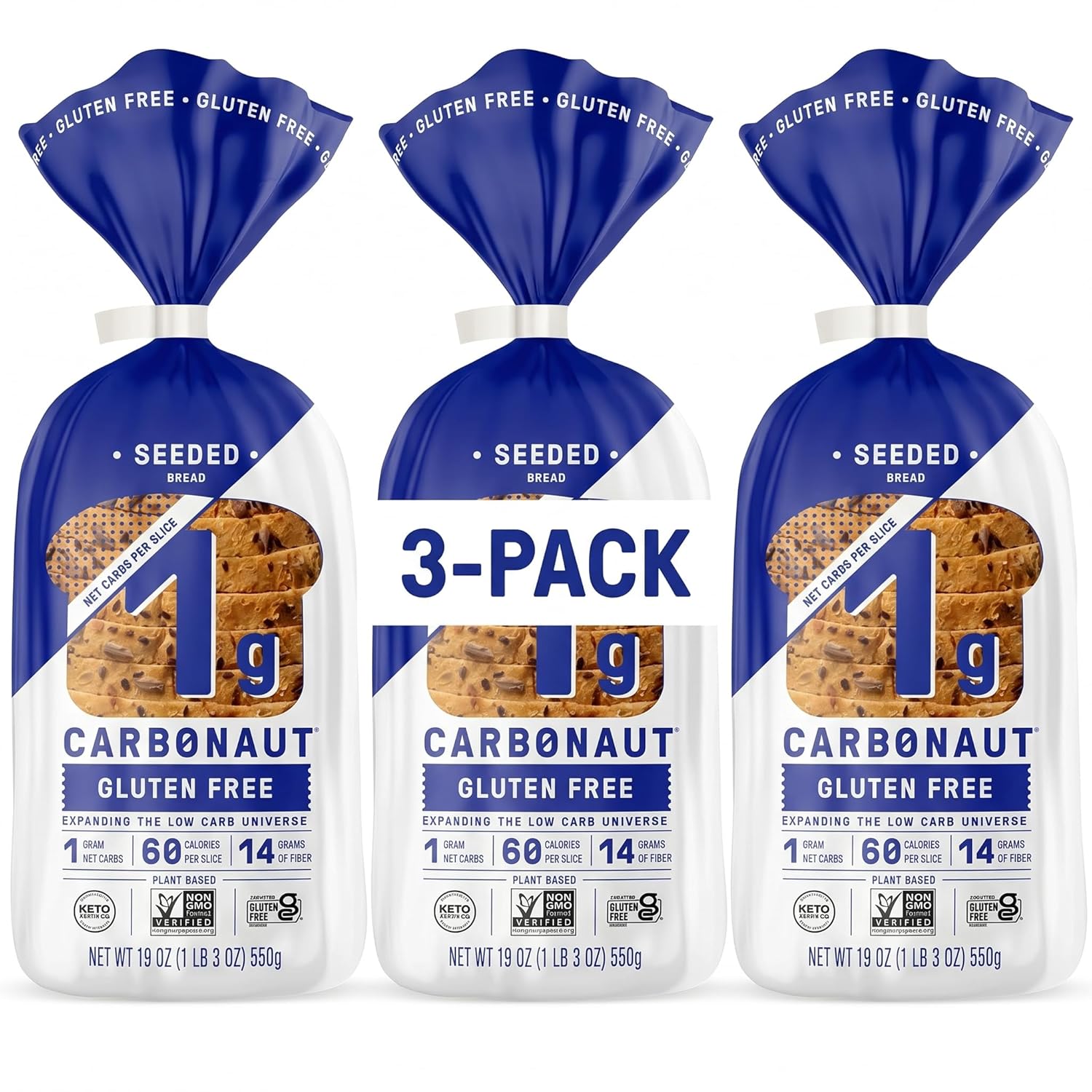 Carb 1g Net Carb Seeded Sandwich Bread | 3 Loaves | Keto, Low Carb Sandwich Bread