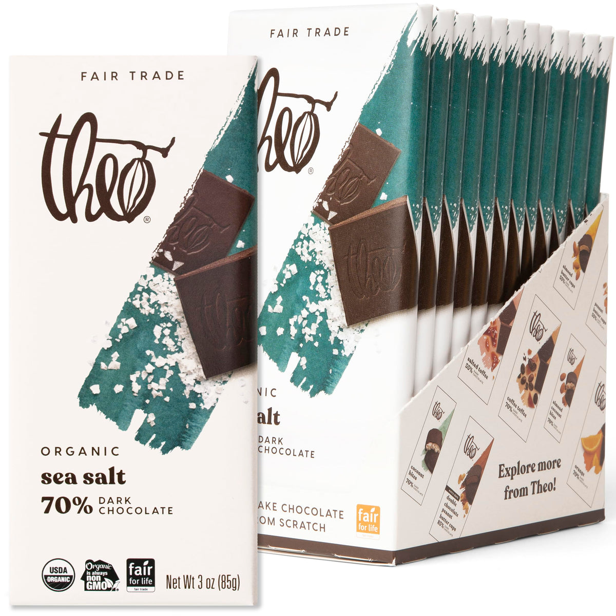Theo Chocolate Sea Salt Organic Dark Chocolate Bar, 70% Cacao