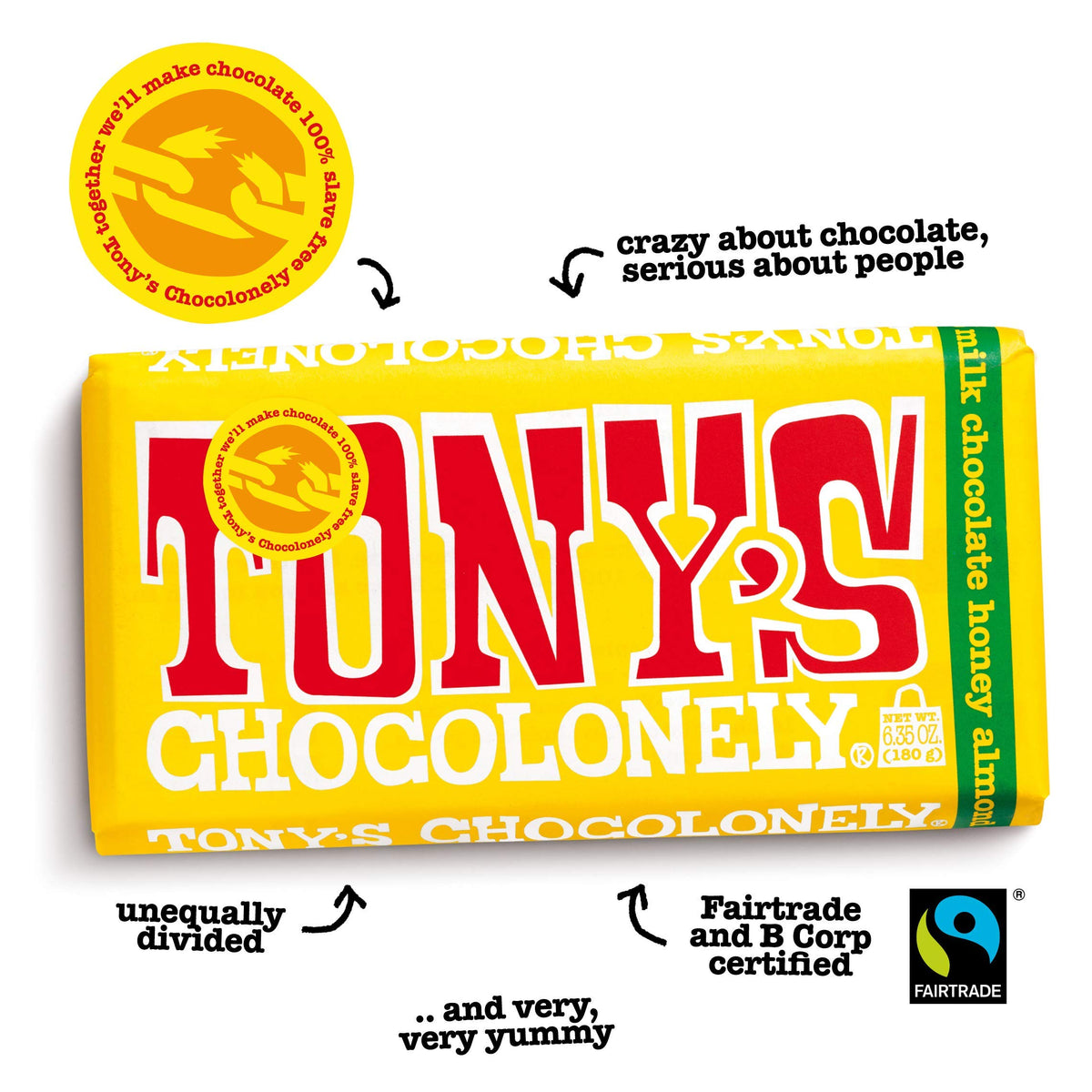 Tony's Chocolonely 32% Milk Chocolate Bar with Honey Almond Nougat