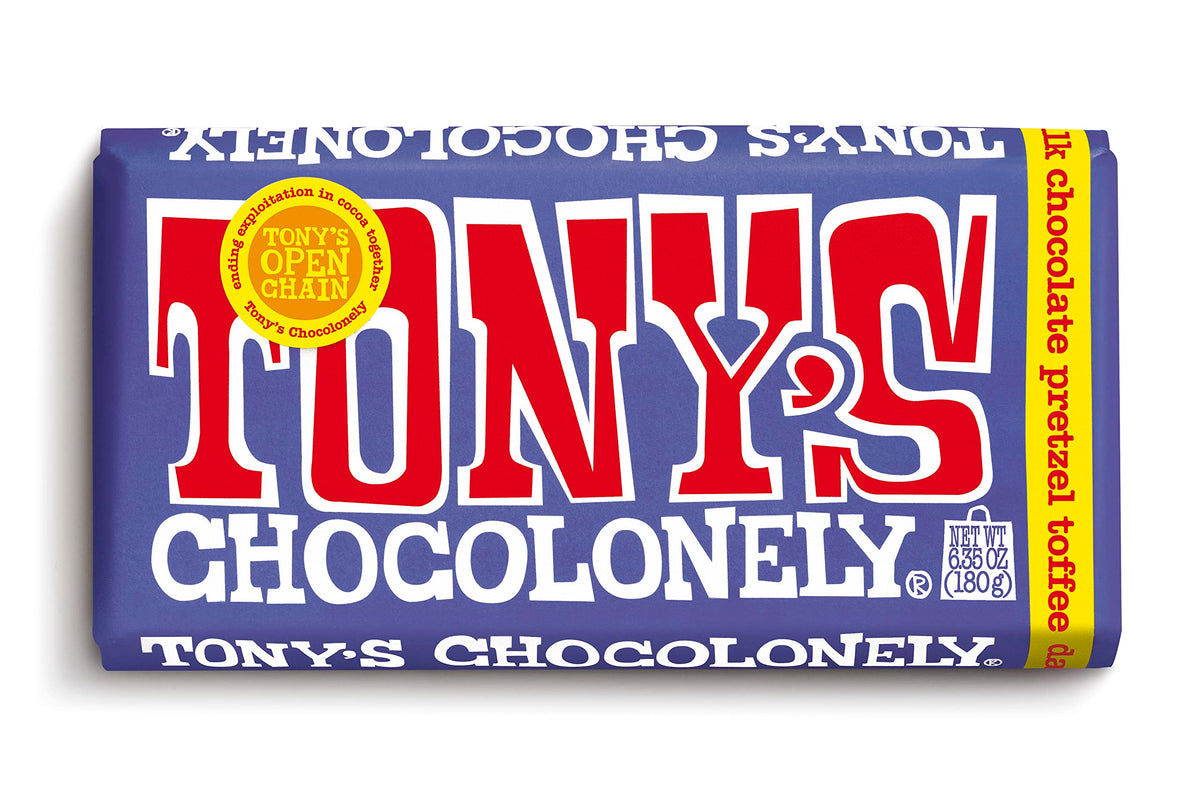 Tony's Chocolonely 42% Dark Milk Chocolate Bar with Pretzel & Toffee (Pack of 15)