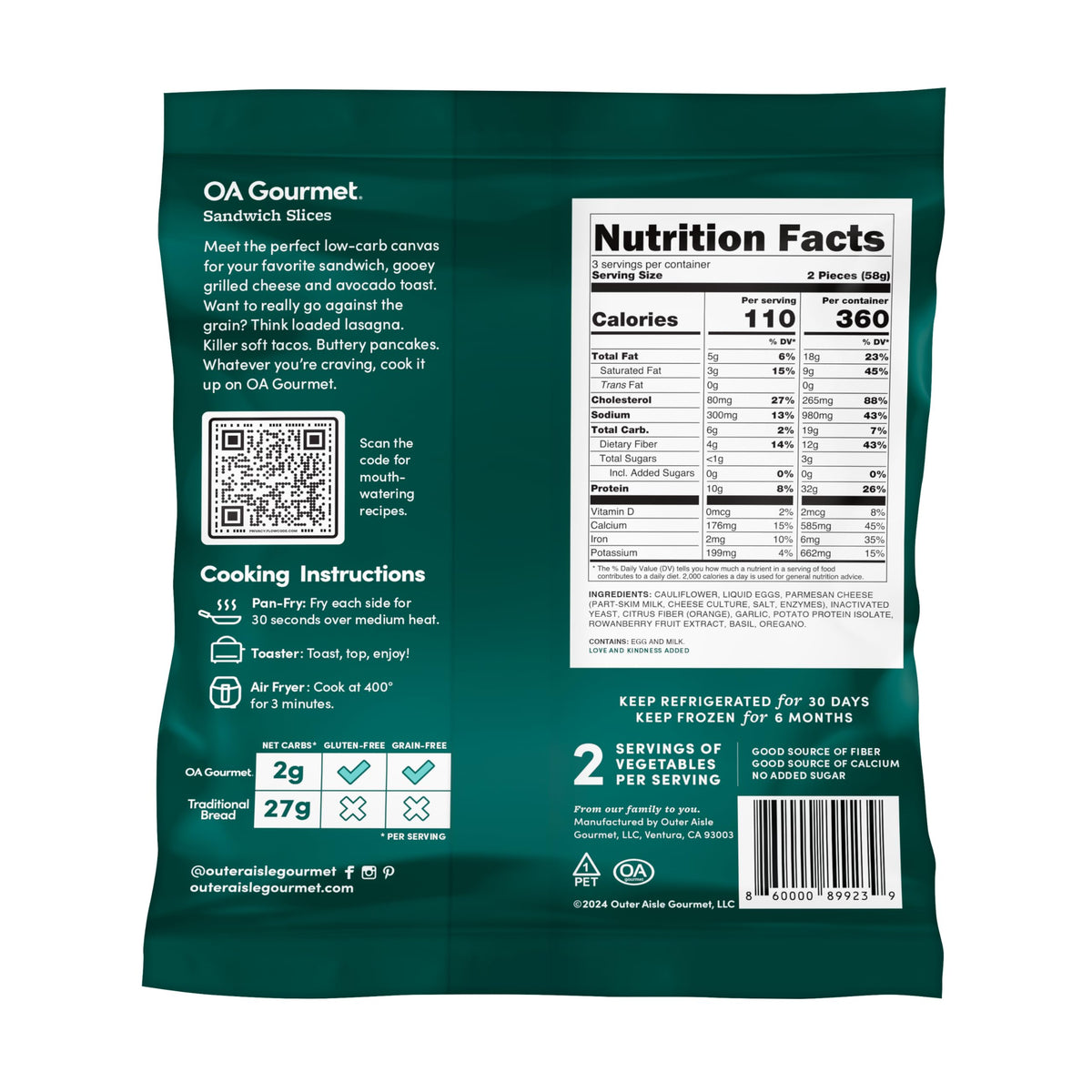 Outer Aisle Gourmet Cauliflower Sandwich Rounds, Keto, Gluten-Free, Low-Carb (Pack of 5, 30 Pieces)