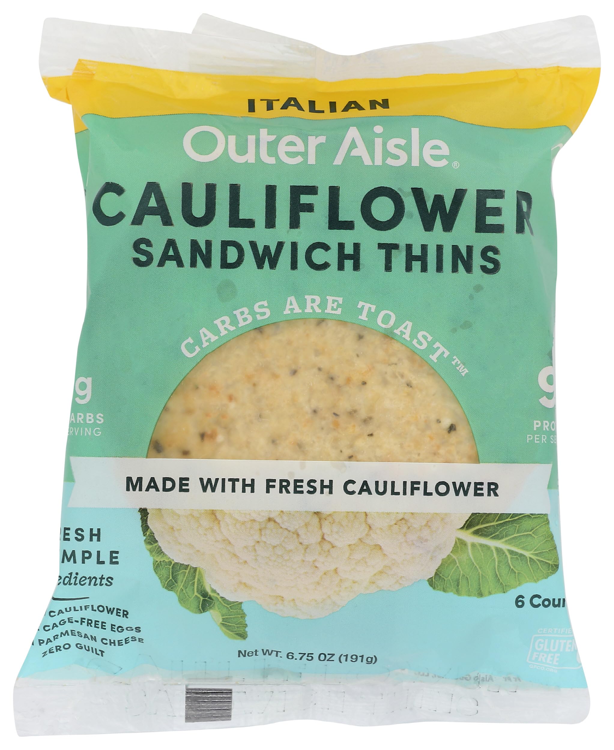 Outer Aisle Italian Cauliflower Sandwich Rounds, 6.75 oz (Pack of 12)