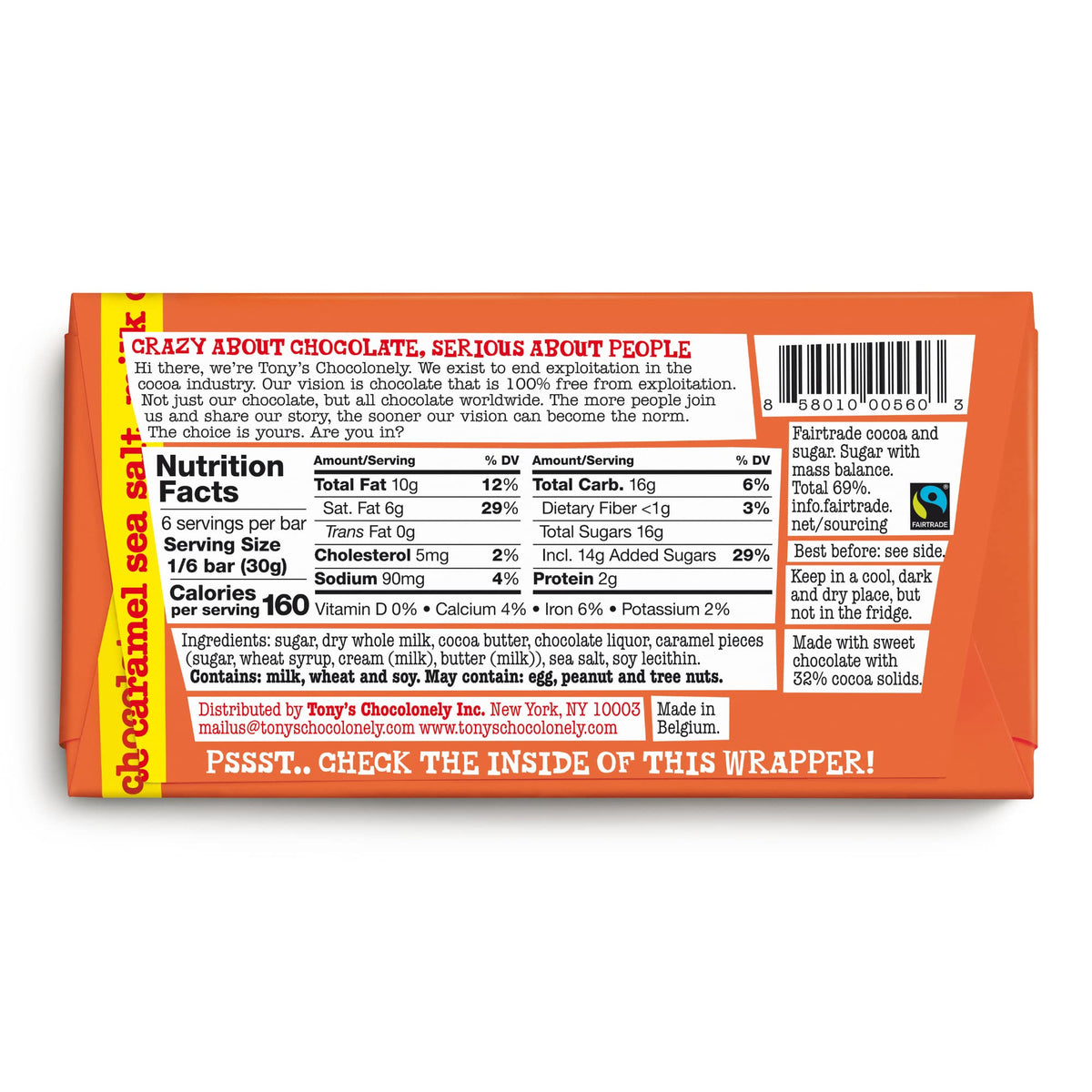 Tony's Chocolonely 32% Milk Chocolate Caramel Sea Salt Bar, 6.35 oz (Pack of 15)