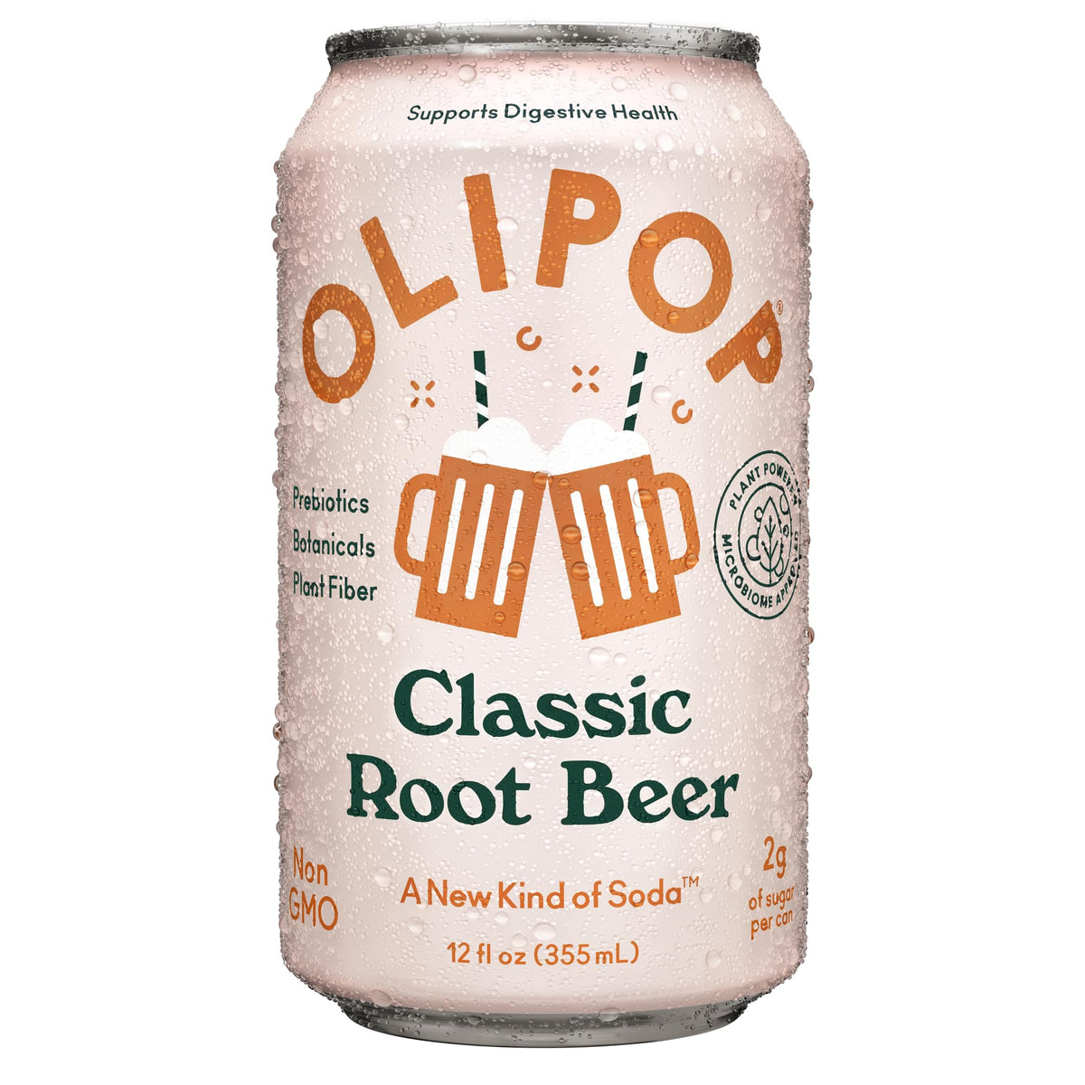 OLIPOP - Classic Root Beer Sparkling Tonic, Healthy Soda, Prebiotic Soft Drink, Aids Digestive Health, Contains Prebiotics & 9g of Plant Fiber, Caffeine Free, Low Calorie, Low Sugar (12 oz, 4-Pack)