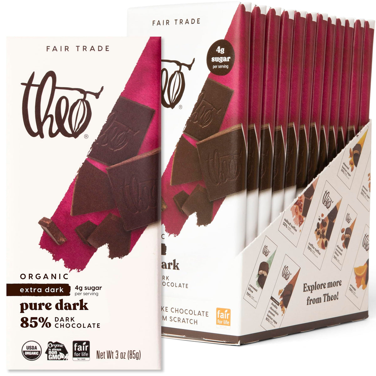 Theo Chocolate Organic Dark Chocolate Bar, 85% Cacao