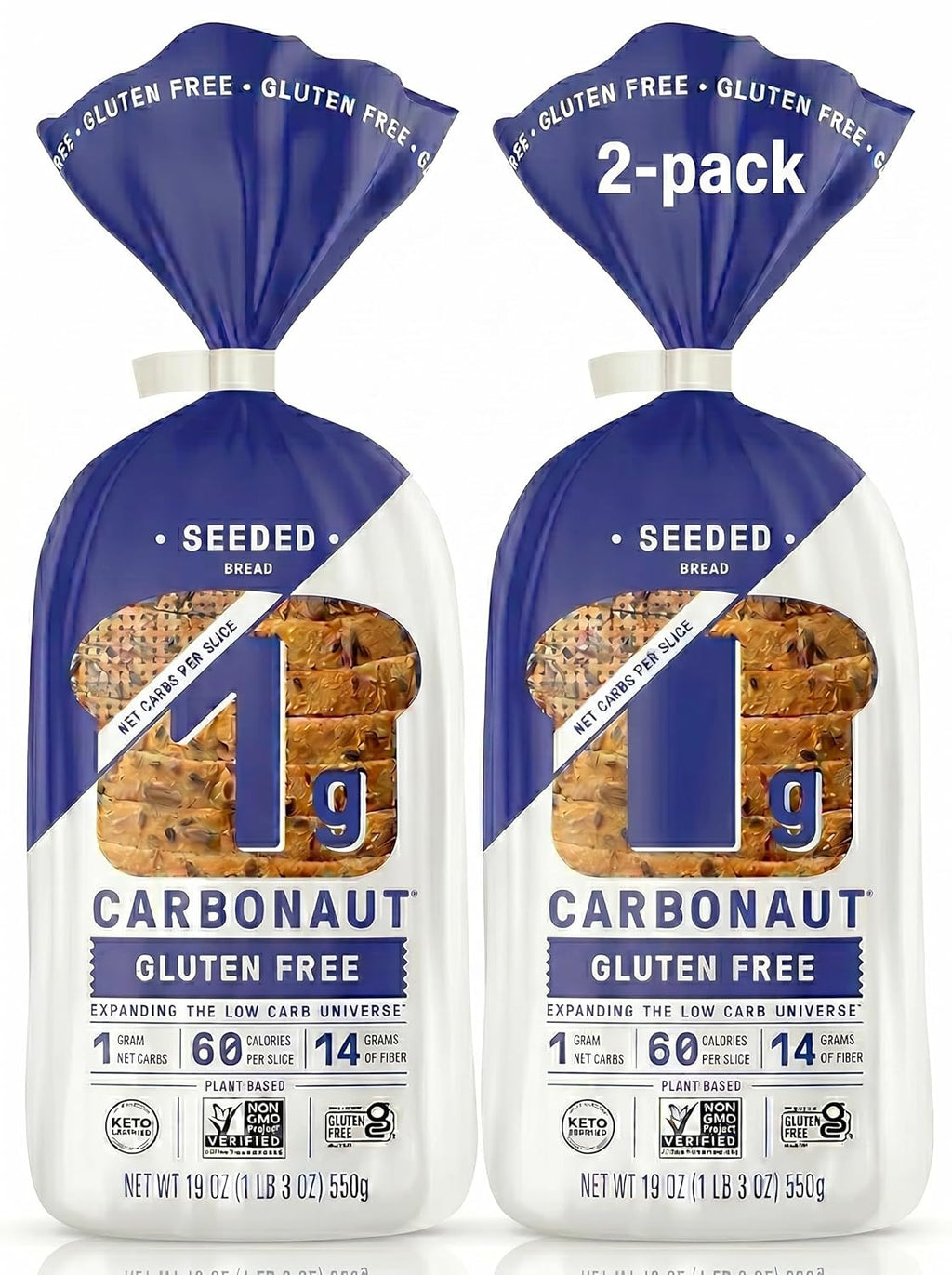 Carb 1g Net Carb Seeded Sandwich Bread | 2 Loaves | Keto, Low Carb Sandwich Bread